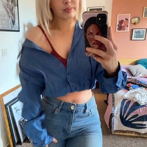 New Zara Blue Poplin Button down Shirt